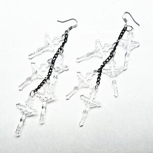 Handmade Black and Clear Acrylic Cross Chains Statement Earrings
